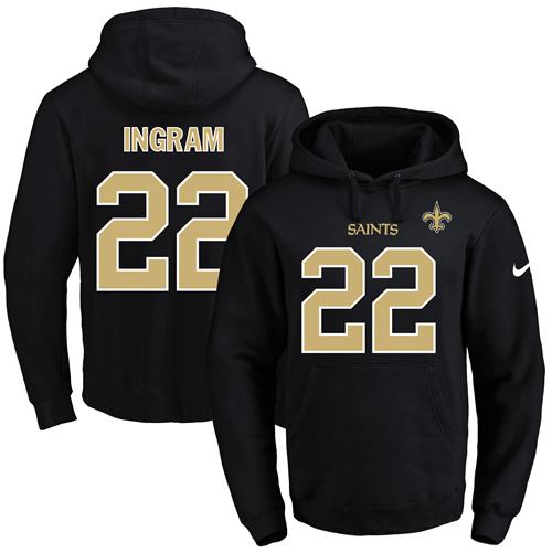 Nike Saints #22 Mark Ingram II Black Name & Number Pullover NFL Hoodie - Click Image to Close